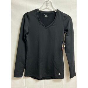 SnowAngel Womens V-Neck Base Layer Top Black Thermal Long Sleeve XS NWT